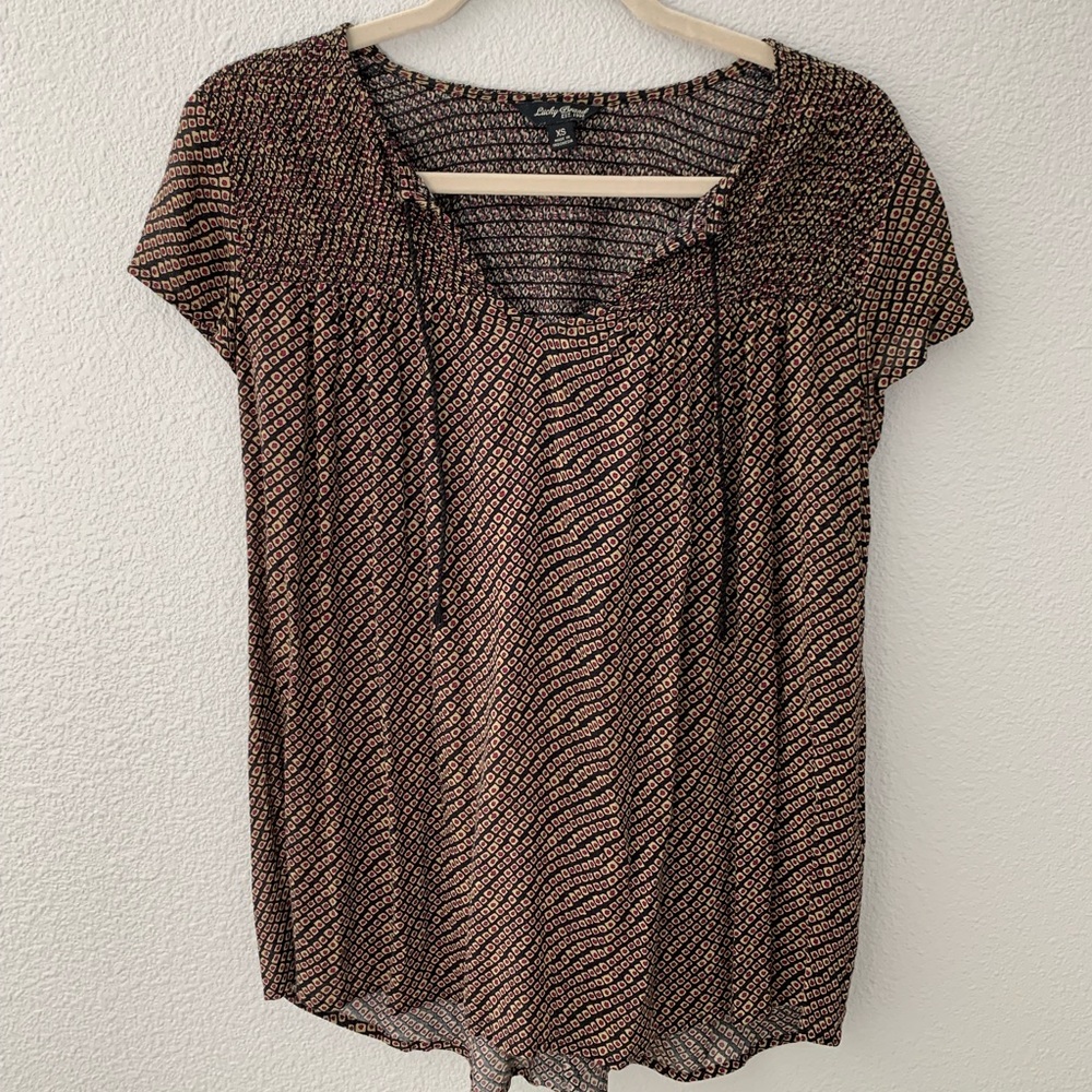 Lucky Brand Ruched Tie-Neck Blouse